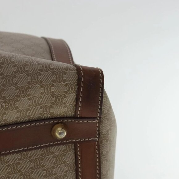 CELINE Macadam Canvas Boston Bag 2way Beige Brown Gold Auth 94675 - Picture 2 of 16